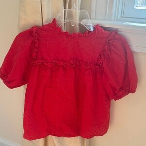 Design History Red Ruffled Blouse Small VGUC